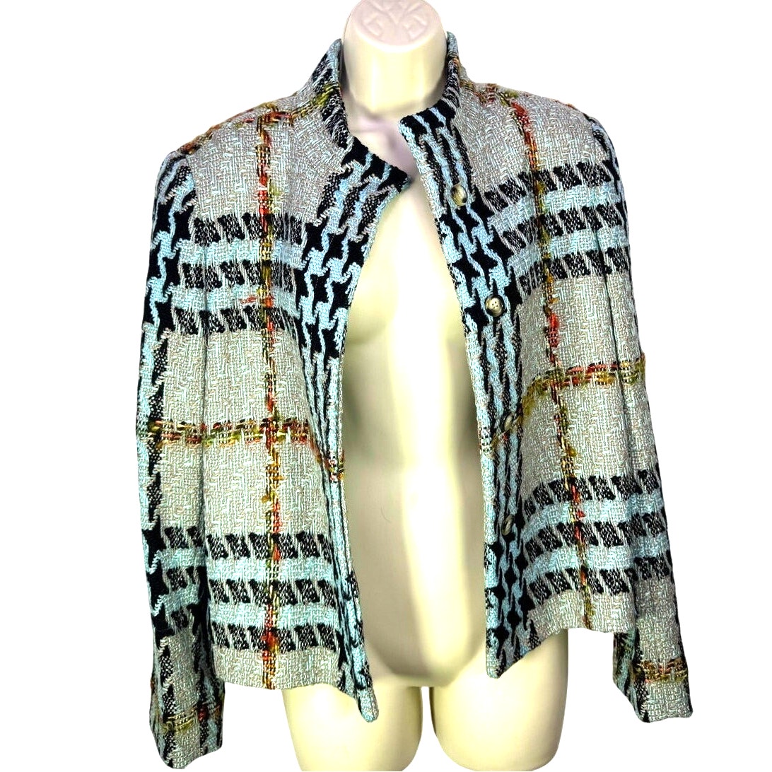 Doncaster Blue And Black Tweed Plaid Jacket With Multicolor Accents